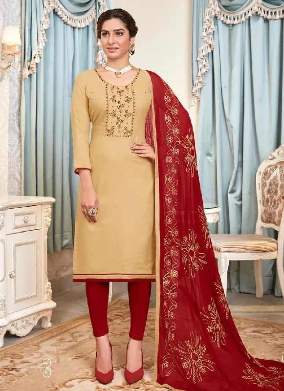 Beige Slub Cottan    Chudidar Dress Tunics Print Colorful