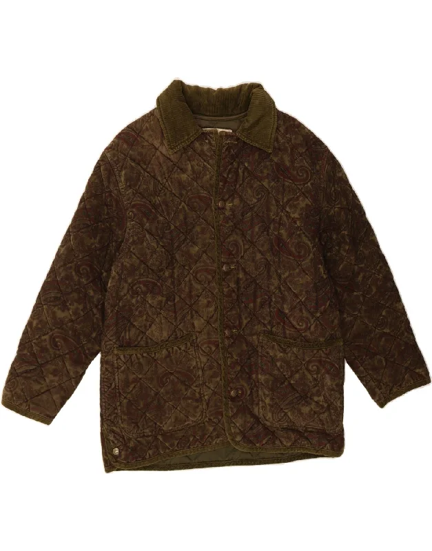 VINTAGE Womens Quilted Jacket UK 18 XL Khaki Paisley Cotton Tiered Jacket Buttoned Jacket Zippered Jacket