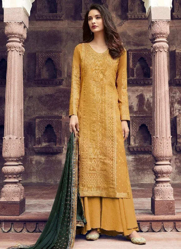 Musturd Yellow Jacquard Silk Dress Sharara Tunics Formal black