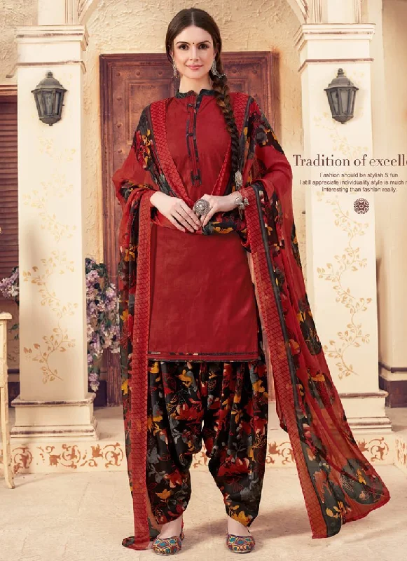 Red Pure Jam Jacquard Patiyala Dress Tunics Versatile all-occasion