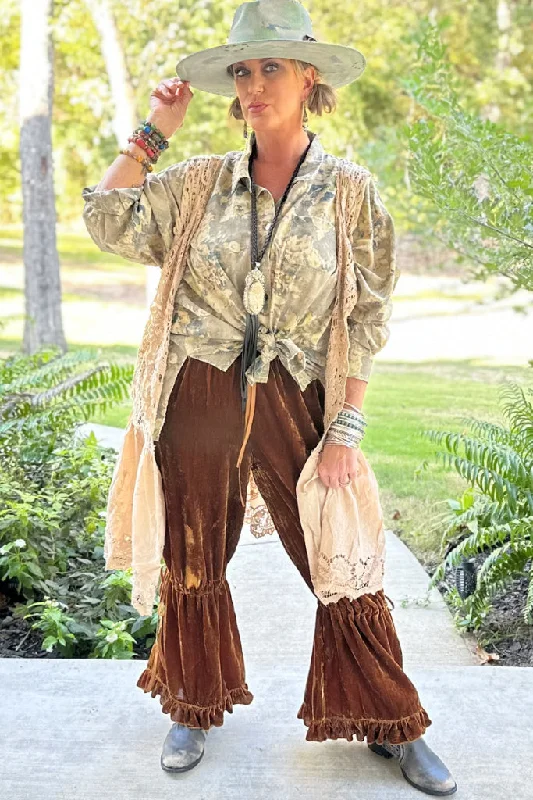 Ruffle It Up Velvet Pants - Golden Classic Straight Pants