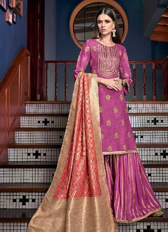 Light Purple Palazzo style Dress Tussar Satin Boatneck Modish Everyday
