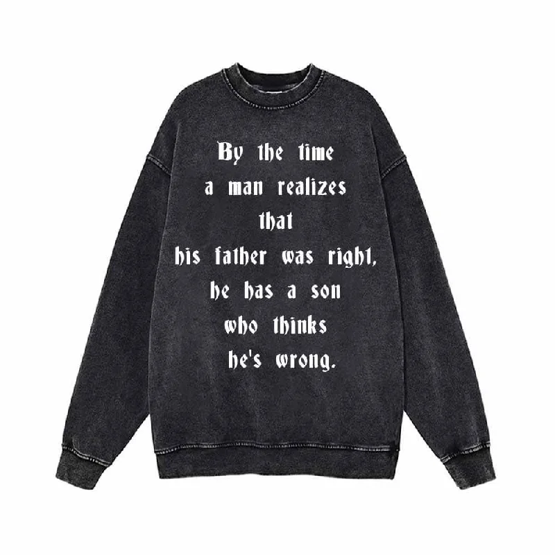 By The Time A Man Realizes Vintage Washed Sweatshirt Hoodie with Exposed Zipper Edgy Industrial
