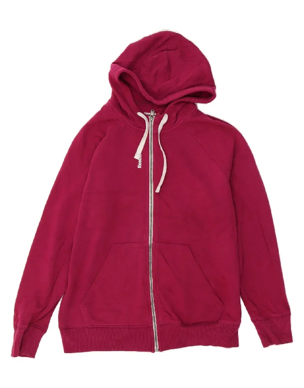 REEBOK Womens Zip Hoodie Sweater UK 18 XL Pink Cotton Solid Print Embellished