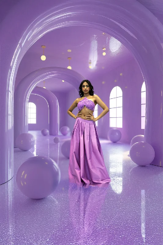 Halter Neck Tassle Top with Skirt Set satin skirt smooth