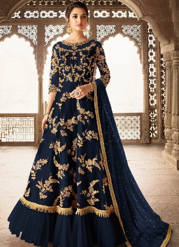 Dark Blue Net Anarkali Dress Tunics Silk luxurious