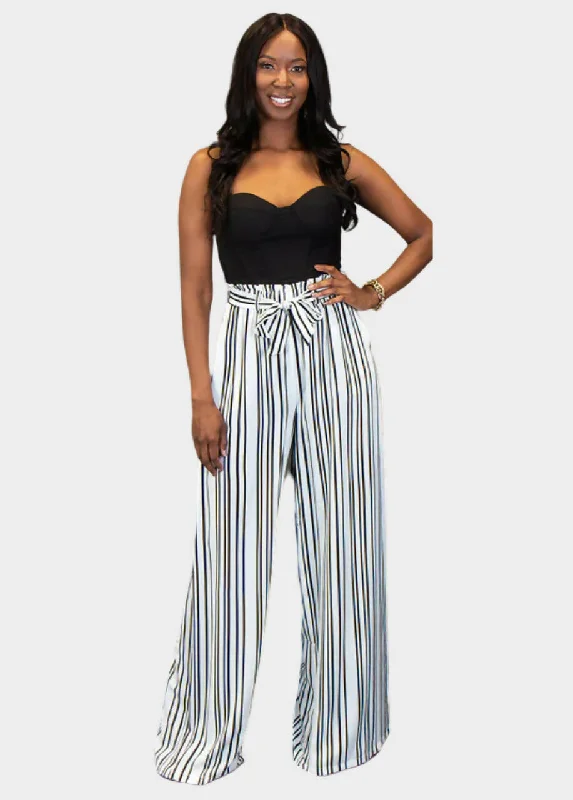 Florence Wide Leg Pants - White Stripe Comfy Athletic Pants