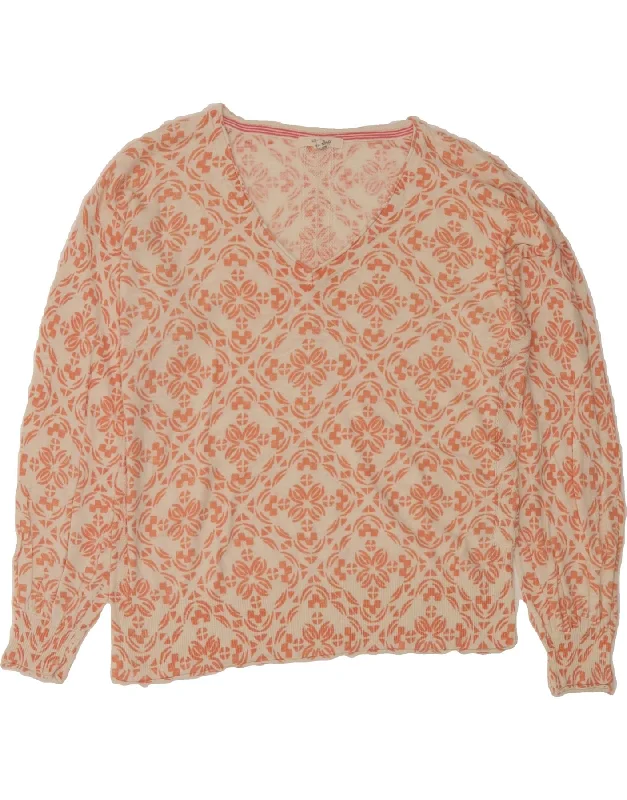 WHITE STUFF Womens V-Neck Jumper Sweater UK 14 Large Red Fair Isle Cotton Fleece Sweater Nylon Polyester