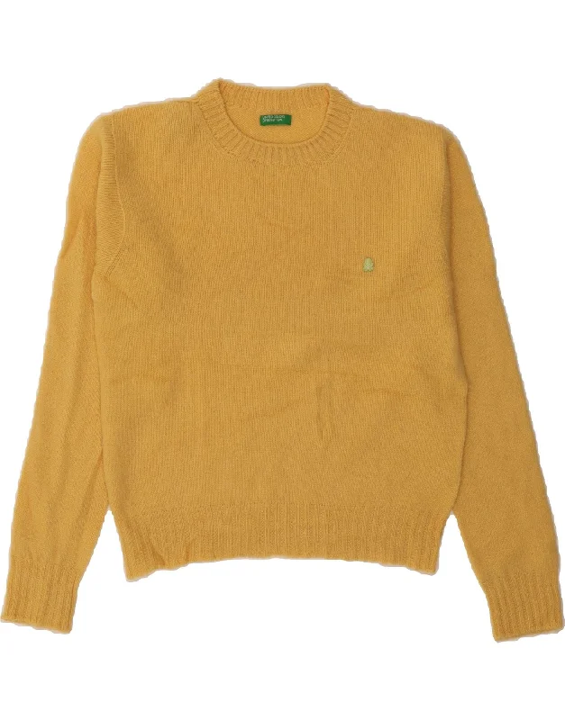 BENETTON Womens Crew Neck Jumper Sweater UK 16 Large Yellow Polka Dot Checkered Tartan