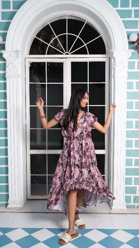Noroke Sustainable fabric | Bemberg Brown Printed High Low Dress