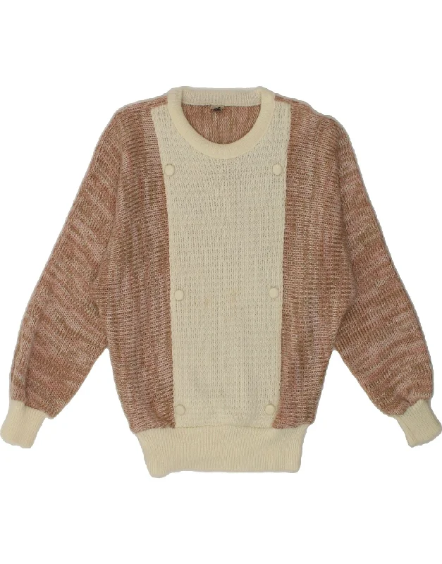 VINTAGE Womens Boat Neck Jumper Sweater UK 16 Large Brown Colourblock Long Sweater Short Sweater Cropped Sweater