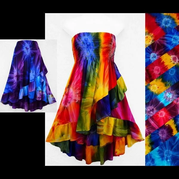 Tie-Dye Ruffled Convertible Top/Skirt chiffon skirt lightweight