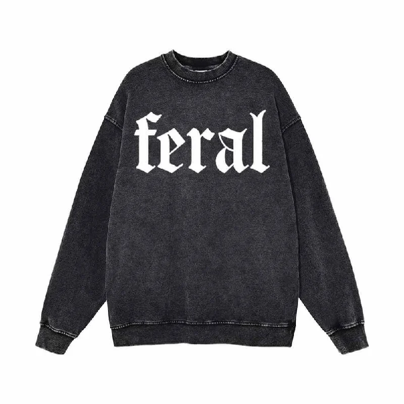 Simple Feral Pattern Vintage Washed Sweatshirt Hoodie with Sequins Glamorous Eye-catching