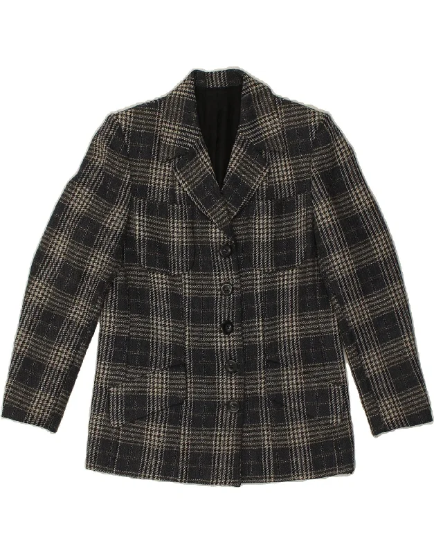 VINTAGE Womens 5 Button Blazer Jacket UK 12 Medium Grey Check Embroidered Jacket Appliqued Jacket Beaded Jacket