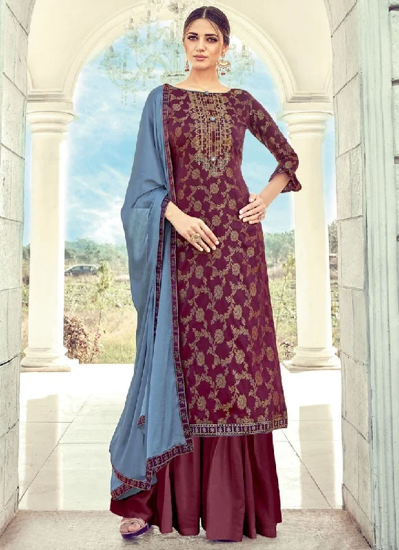 Maroon Pure Banarasi Jacquard Palazzo Dress Tunics Practical easy-care