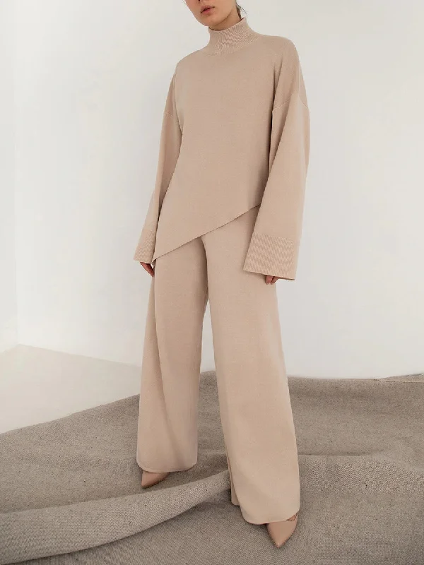 Knitted Ribbed-Knit Turtleneck Sweater Two-Piece Suit Anti-Pilling Anti-Shrink Durable