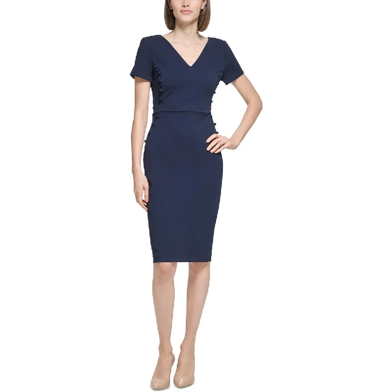 Petites Womens Solid Polyester Sheath Dress