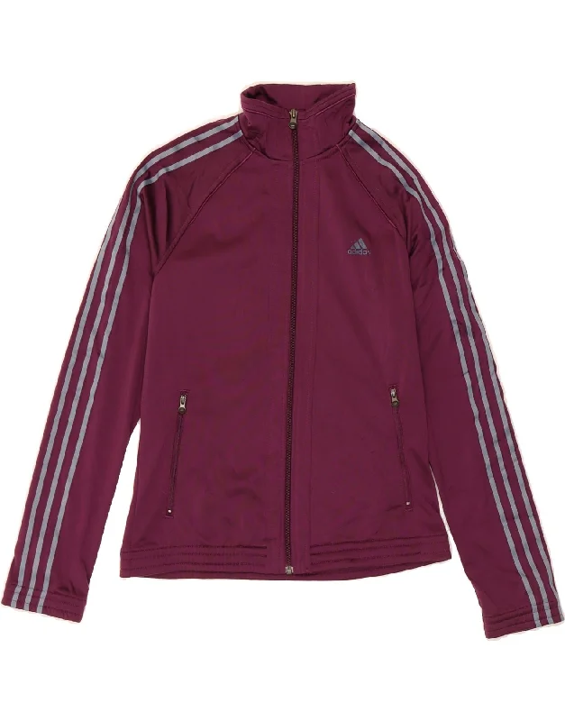 ADIDAS Womens Tracksuit Top Jacket UK 14 Medium Purple Polyester Notch Collar Peter Pan Collar Cowl Neck