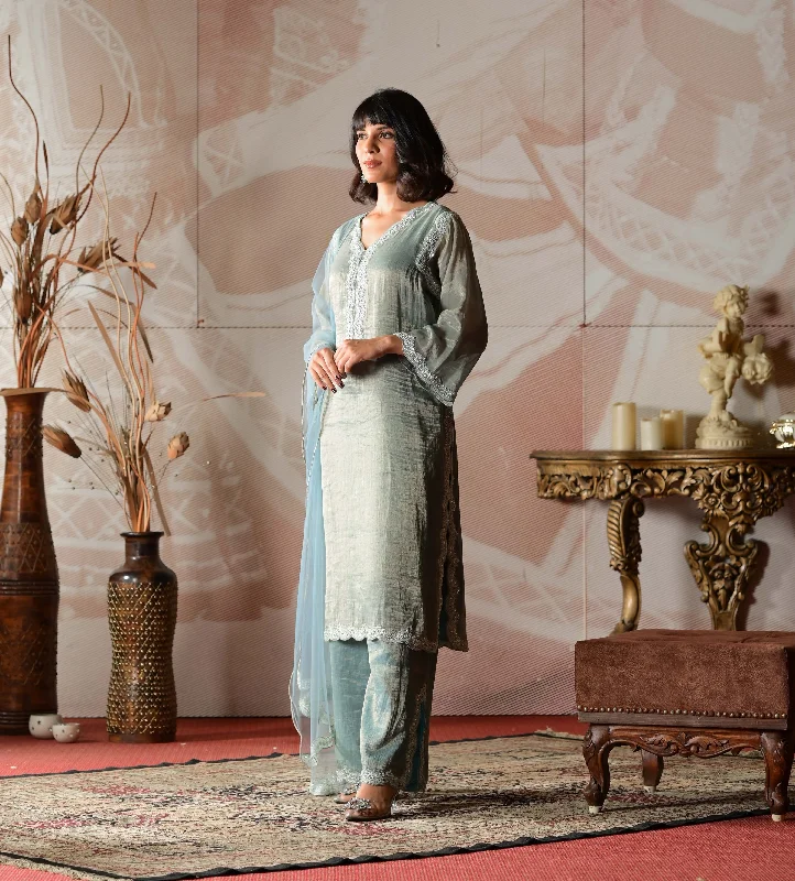 Chanderi Tissue Kurta and Pants Set Comfortable Denim Pants