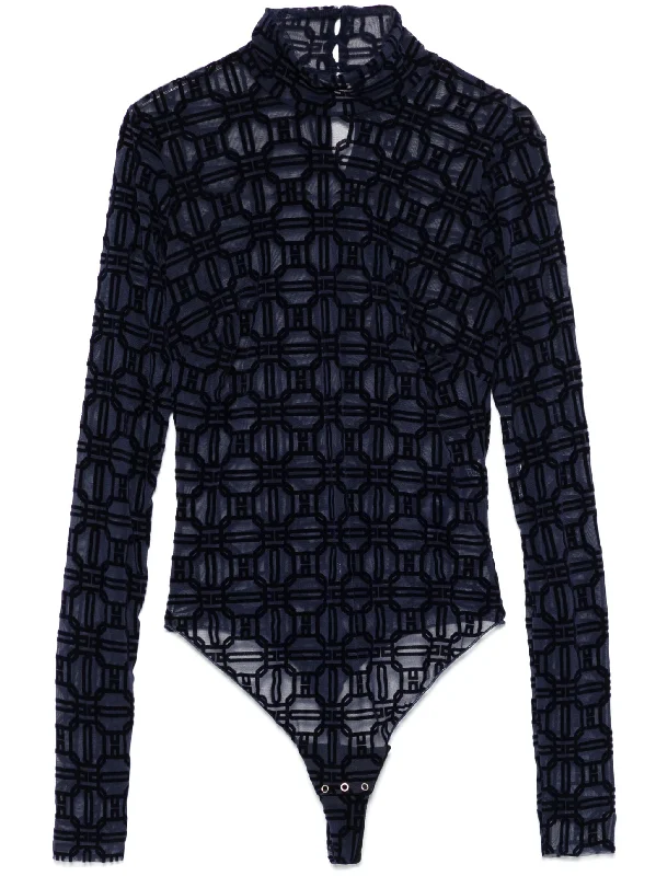 flocked tulle bodysuit Fashionable Bodysuit with Button Detail