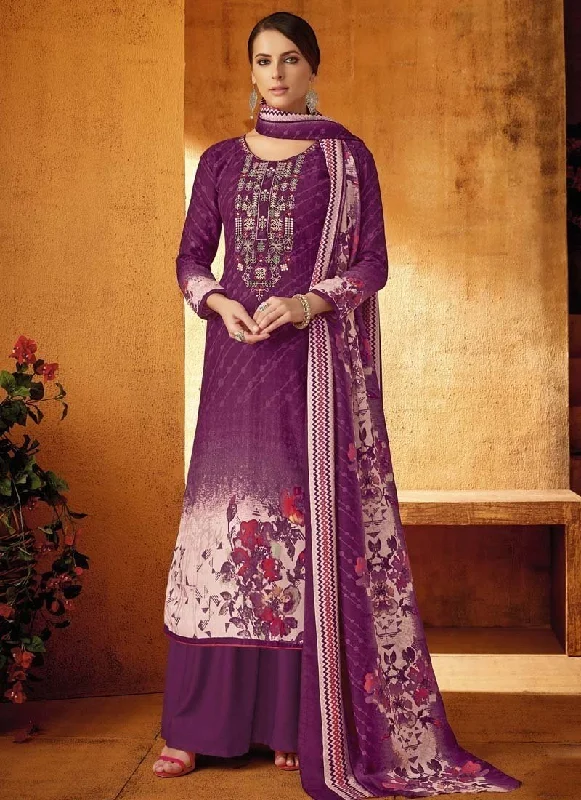 Magenta Pure Pashmina Jacquard Palazzo Dress Tunics Solid Classic