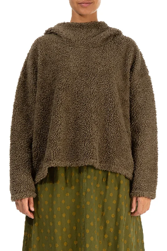 Hooded Silver Sage Teddy Cotton Hoodie Hoodie with Mock Neck Collared Structured