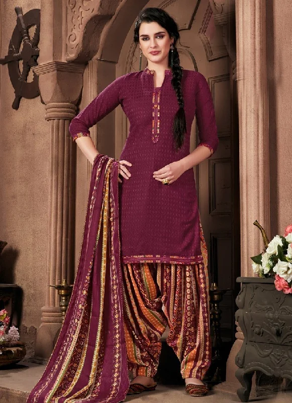 Maroon Pure Pashmina Jacquard Patiyala Dress Turtleneck Neckline Stylish