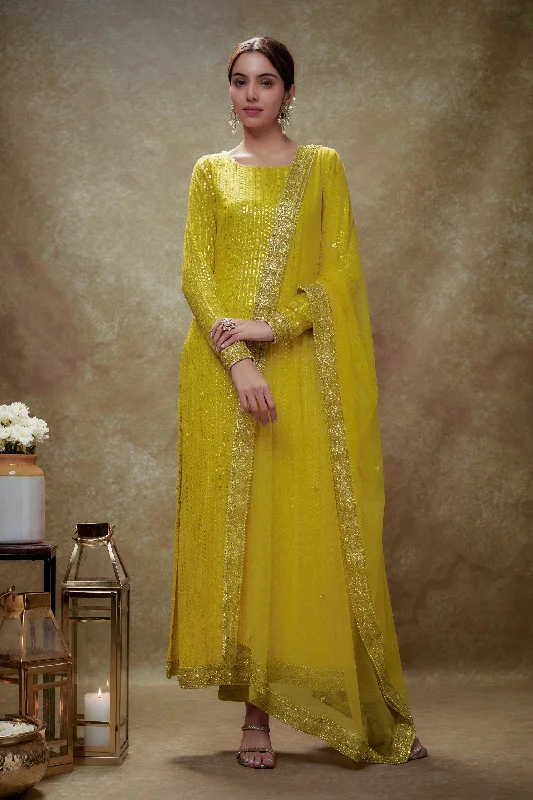 Haldi and Gold Sequin Kurta Pants Set Comfy Zip-Up Pants