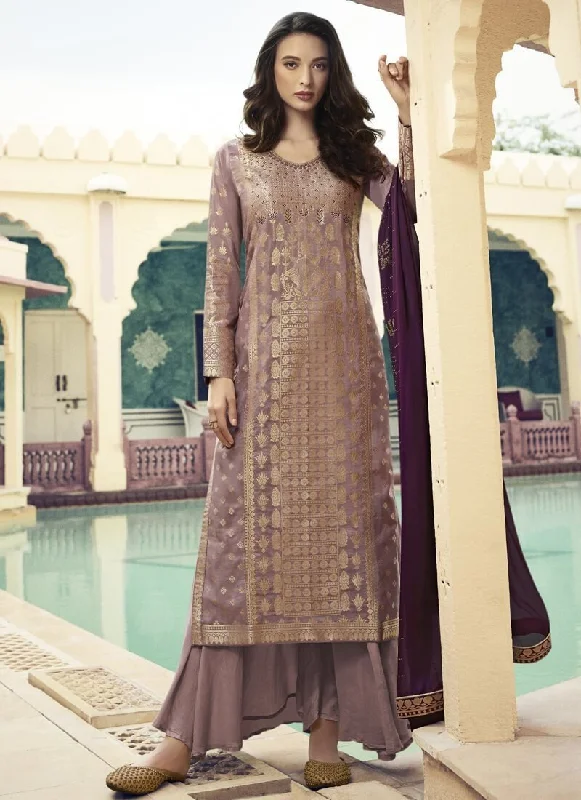 Mauve Jacquard Silk Dress Sharara Tunics Evening elegant