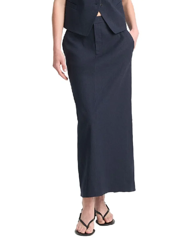Vince Mid Rise Linen-Blend Maxi Skirt slim fit skirt
