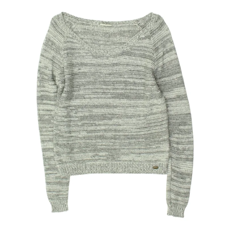 Diesel Womens Grey Wide Neck Knit Jumper | Vintage High End Designer Sweater VTG Zippered Buttoned Snapped