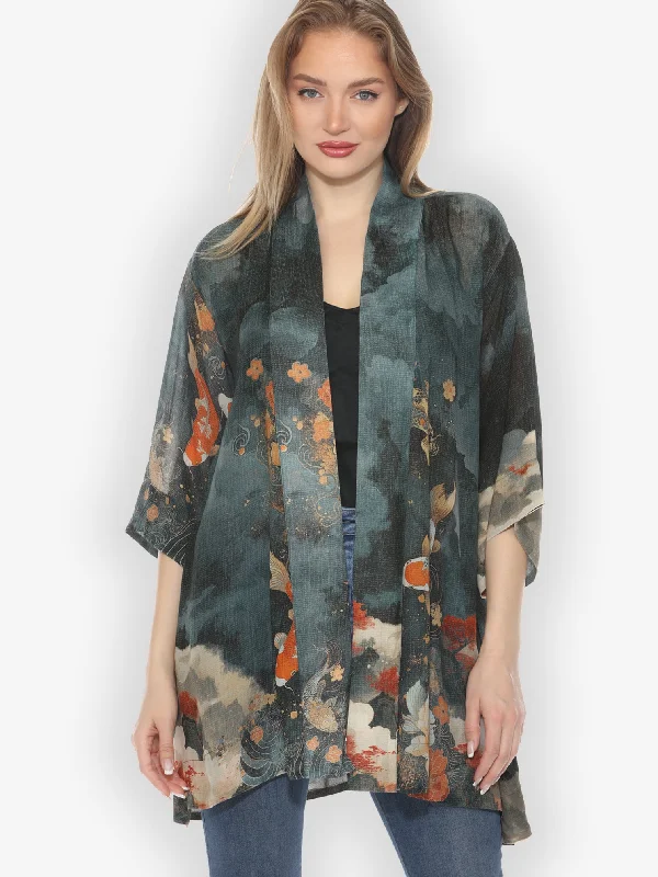 Noble Koi Fish Kimono Jacket Stand-Up Collar Roll-Neck Collar Turtle Neck
