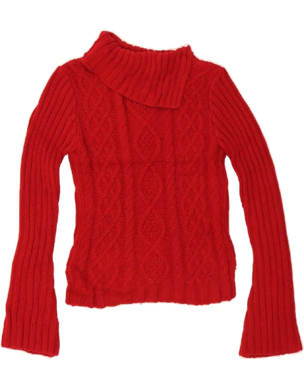 MOSSIMO Womens Crop Roll Neck Jumper Sweater UK 10 Small Red Acrylic Seamless Knitted Crochet