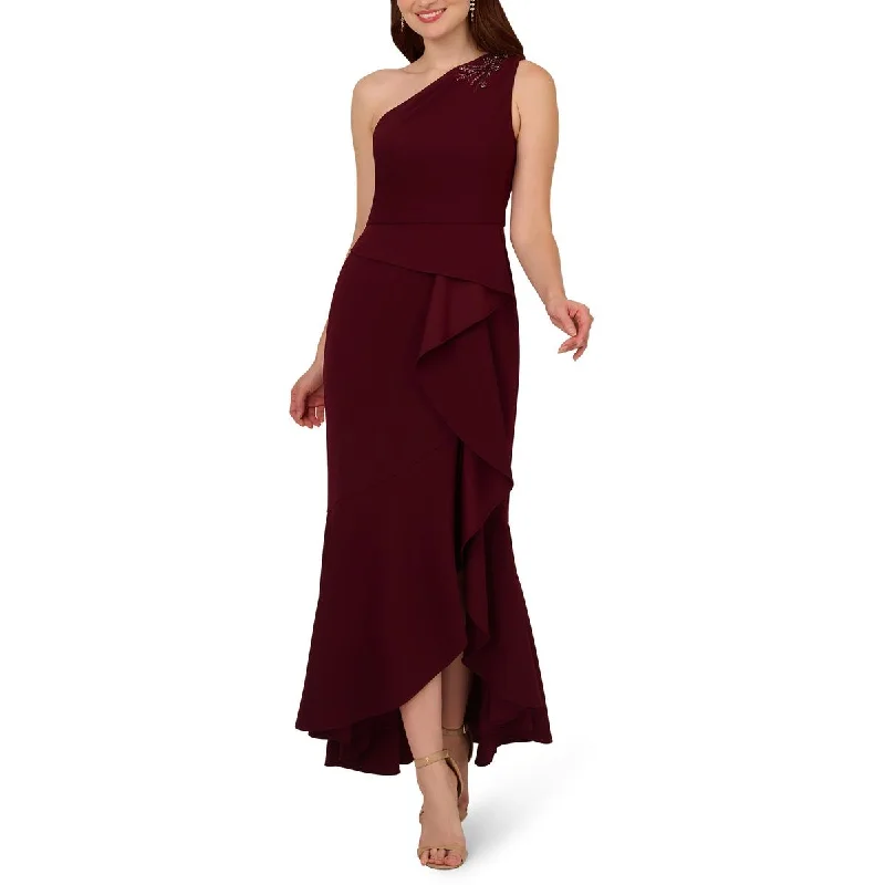 Womens Embellished One Shoulder Evening Dress