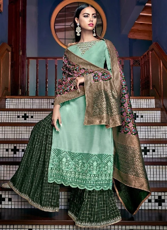 Sea Green Palazzo style Dress Tussar Silk Tunics Stylish elegant
