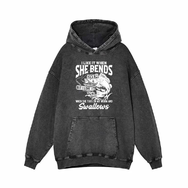 I Like It When She Bends Vintage Washed Hoodie Hoodie with Hidden Zipper Minimalist Clean
