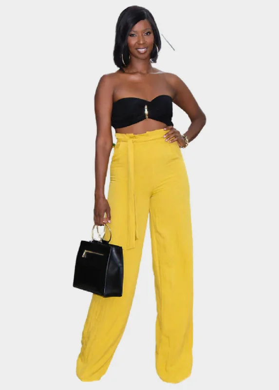 Harper Paper Bag Pants - Mustard Fashionable Jogger Pants