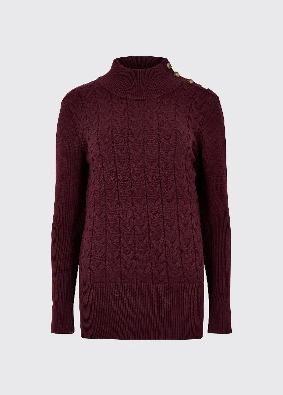 Claremont Sweater - Ox Blood Boat Neck Shawl Collar Notched Collar