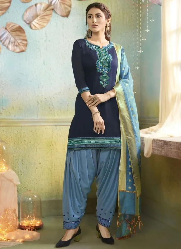 Navy Blue Chanderi Patiyala Dress Tunics Custom made