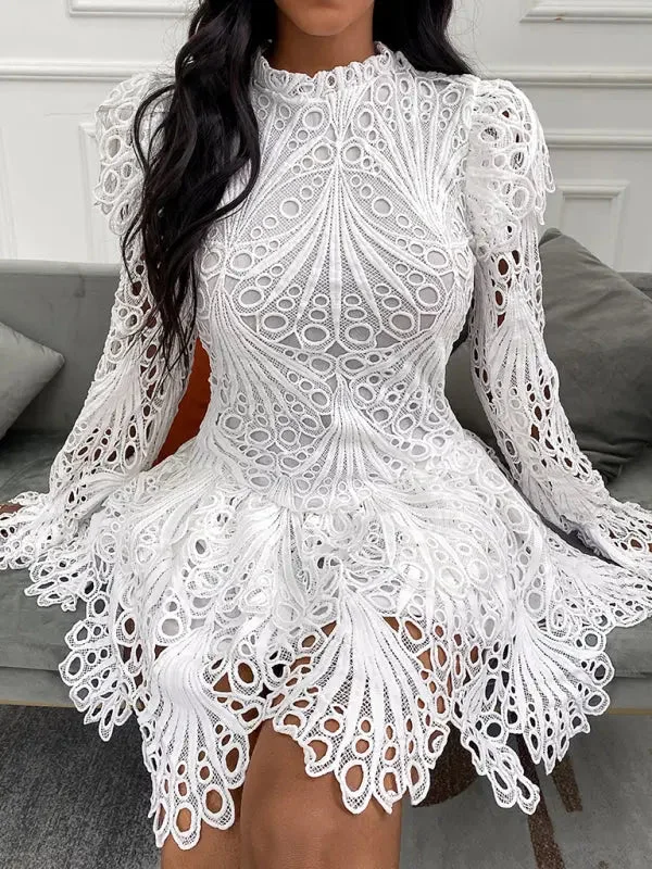 FZ women's elegant white lace hollow dress