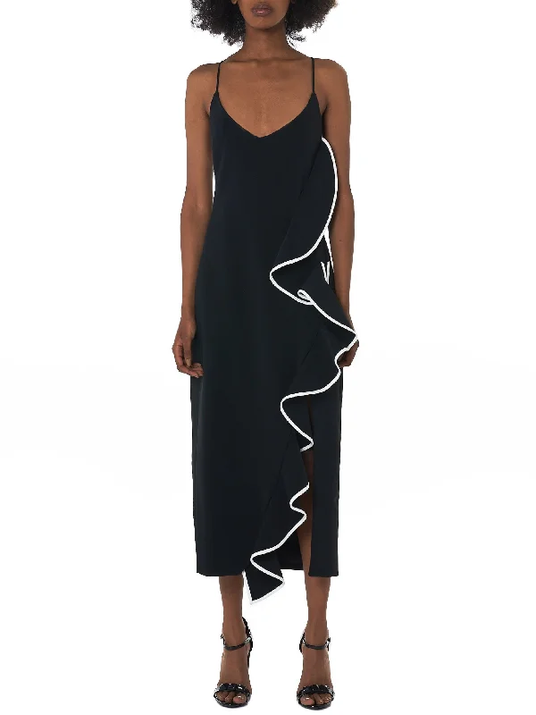Split Ruffle Dress (DK07DA-BLACK-WHITE)