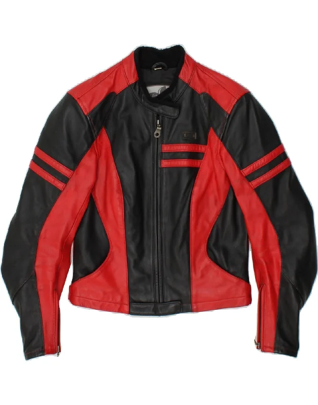 IXS Womens Leather Racer Jacket UK 10 Small Red Colourblock Leather Faux Fur Jacket Real Fur Jacket Shearling Jacket
