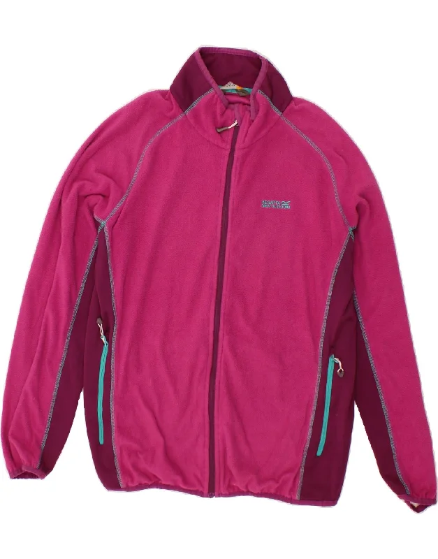 REGATTA Womens Fleece Jacket UK 16 Large Pink Colourblock Polyester Boat Neck Shawl Collar Notched Collar