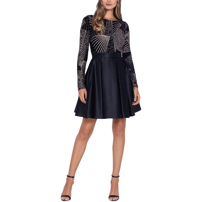 Petites Womens Mini Glitter Fit & Flare Dress