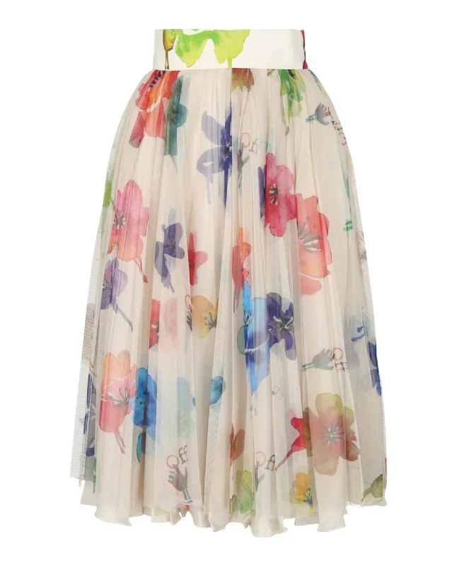 Off-White Womens Floral Pleated Midi Skirt chiffon skirt airy