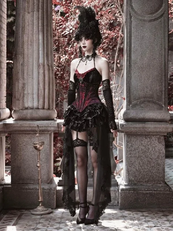 Gothic Velvet Halloween Suspender Dress Set Tunics Floral girly