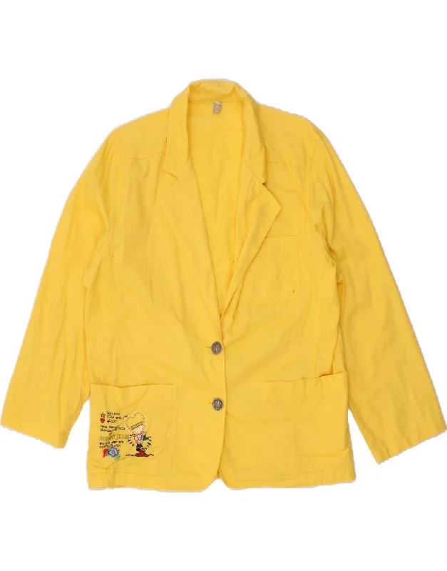 VINTAGE Womens 2 Button Graphic Blazer Jacket IT 44 Medium Yellow Cotton Belted Jacket Elasticated Jacket Padded Jacket
