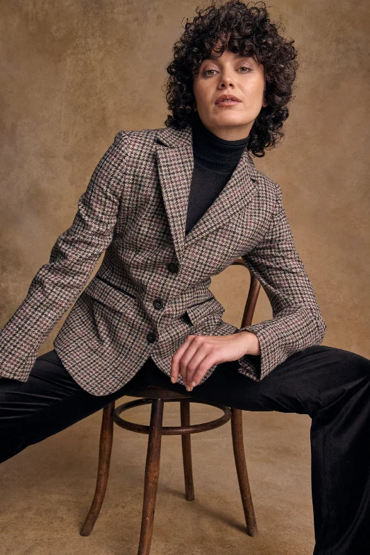 Tara Tweed Hacking Jacket - Plum Hacking Check Snapped Jacket Toggled Jacket Drawstring Jacket