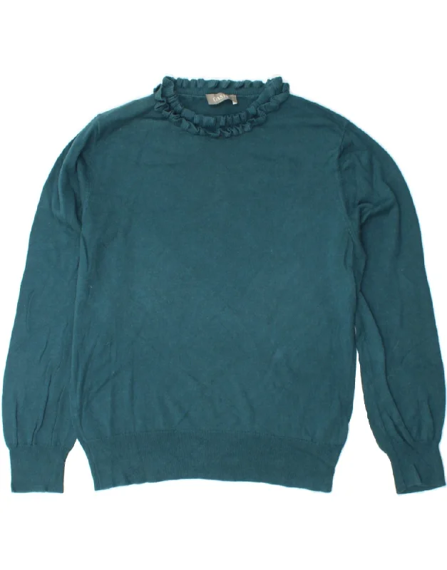 OASIS Womens Turtle Neck Jumper Sweater UK 14 Large Green Cotton Velvet Chenille Corduroy