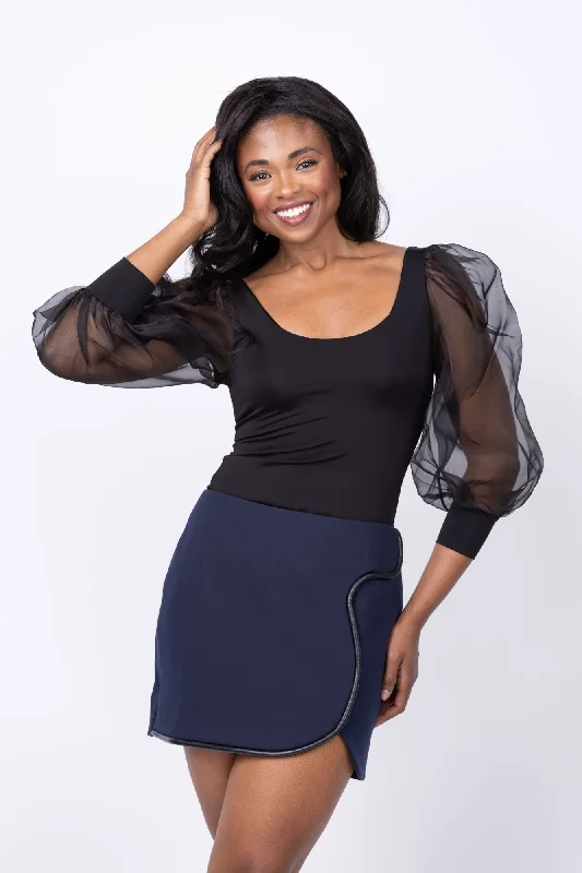 Alice + Olivia Jillianne Scoop Neck Puff Sleeve Bodysuit in Black Stylish Underwear Bodysuit